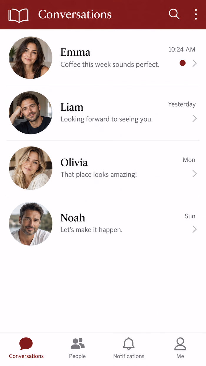 Candy Book conversation inbox with recent messages